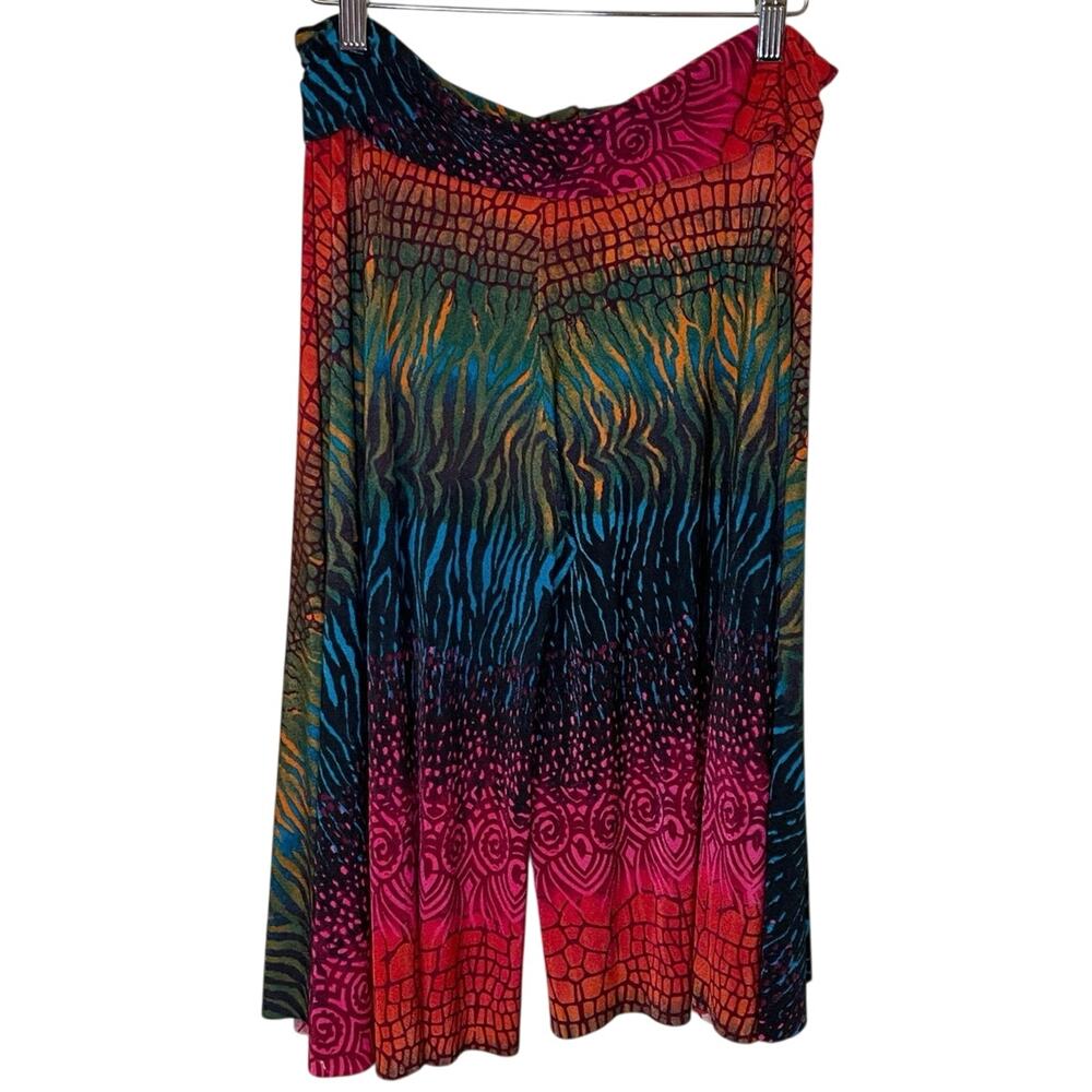 Boho Y2K Rainbow Animal Zebra Print Stretch Culotte Capri Pants Size Medium